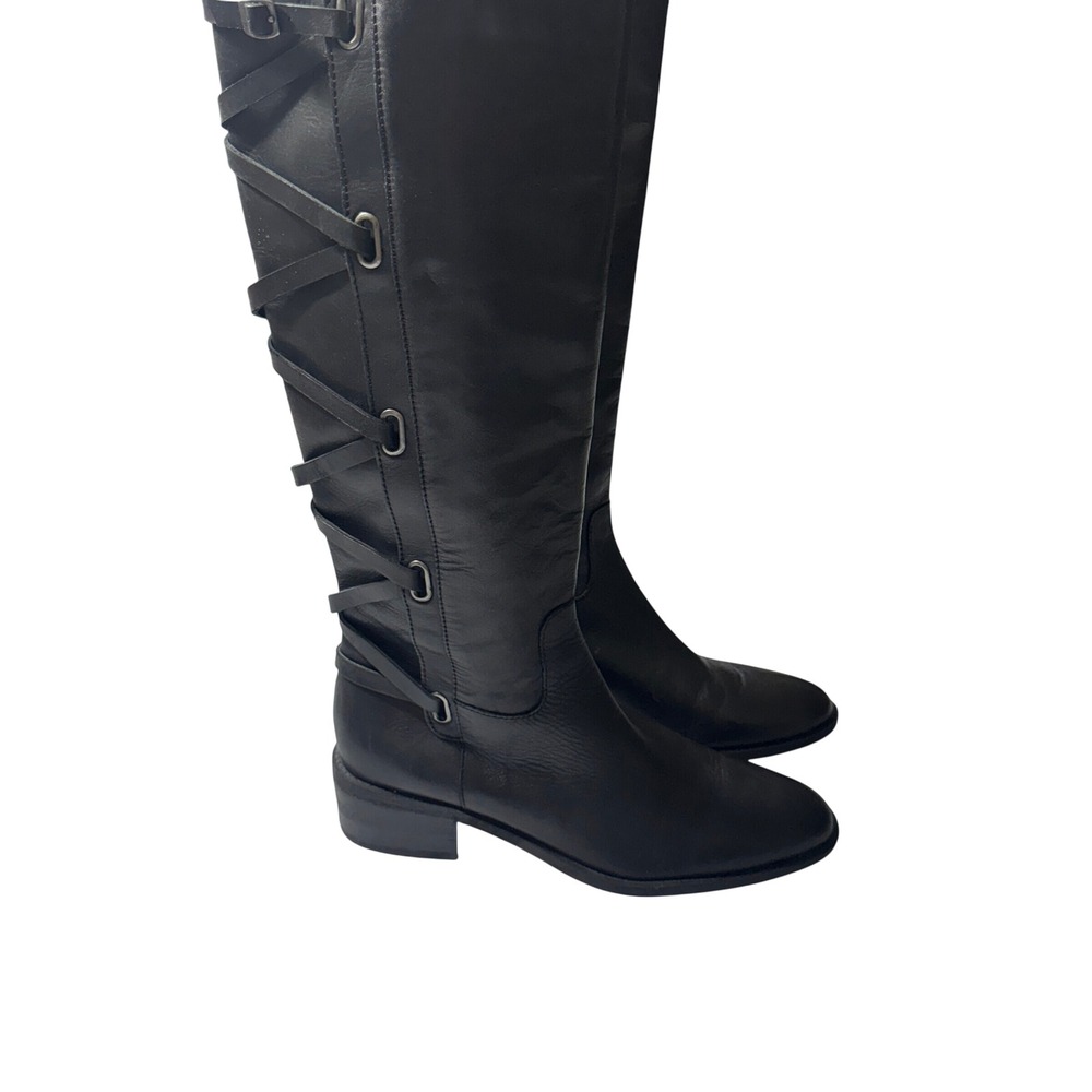 BCBGeneration Tall Boots Womens 9 Black Leather Lace Back Edgy Goth BG-MALLORY
